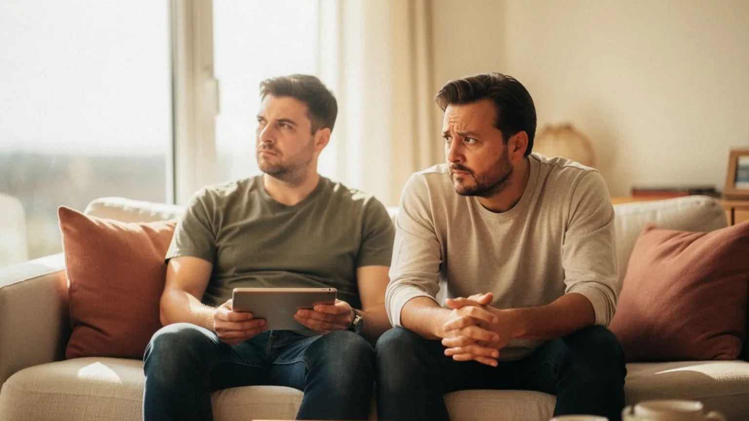 Intended fathers evaluating agency options together.