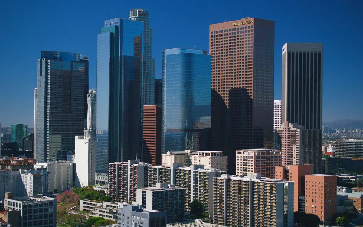 Downtown Los Angeles skyline.