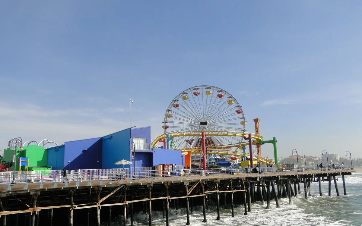 Santa Monica Pier Ferris wheel on the Pacific.