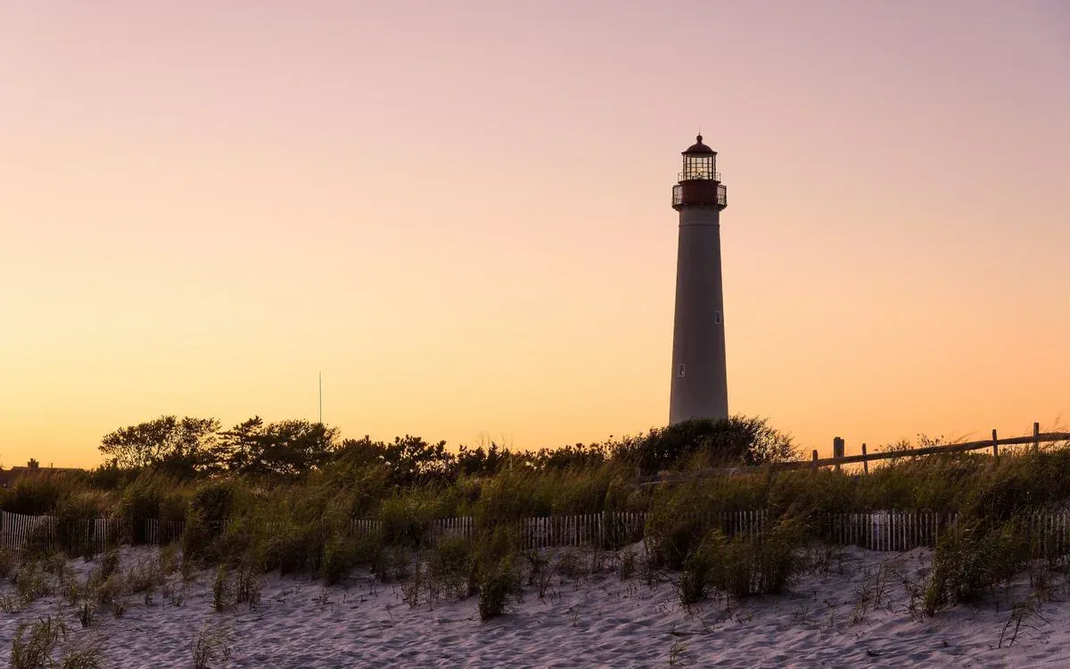 Cape May Lighthouse at sunset.