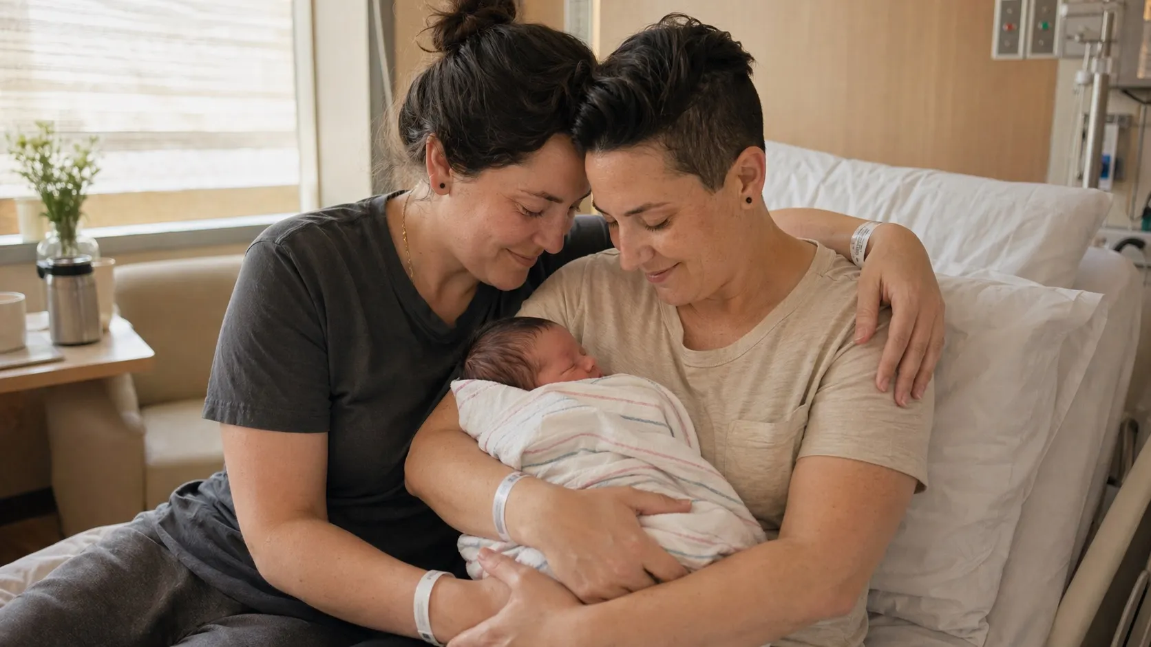 Parents holding a newborn after a coordinated surrogacy journey