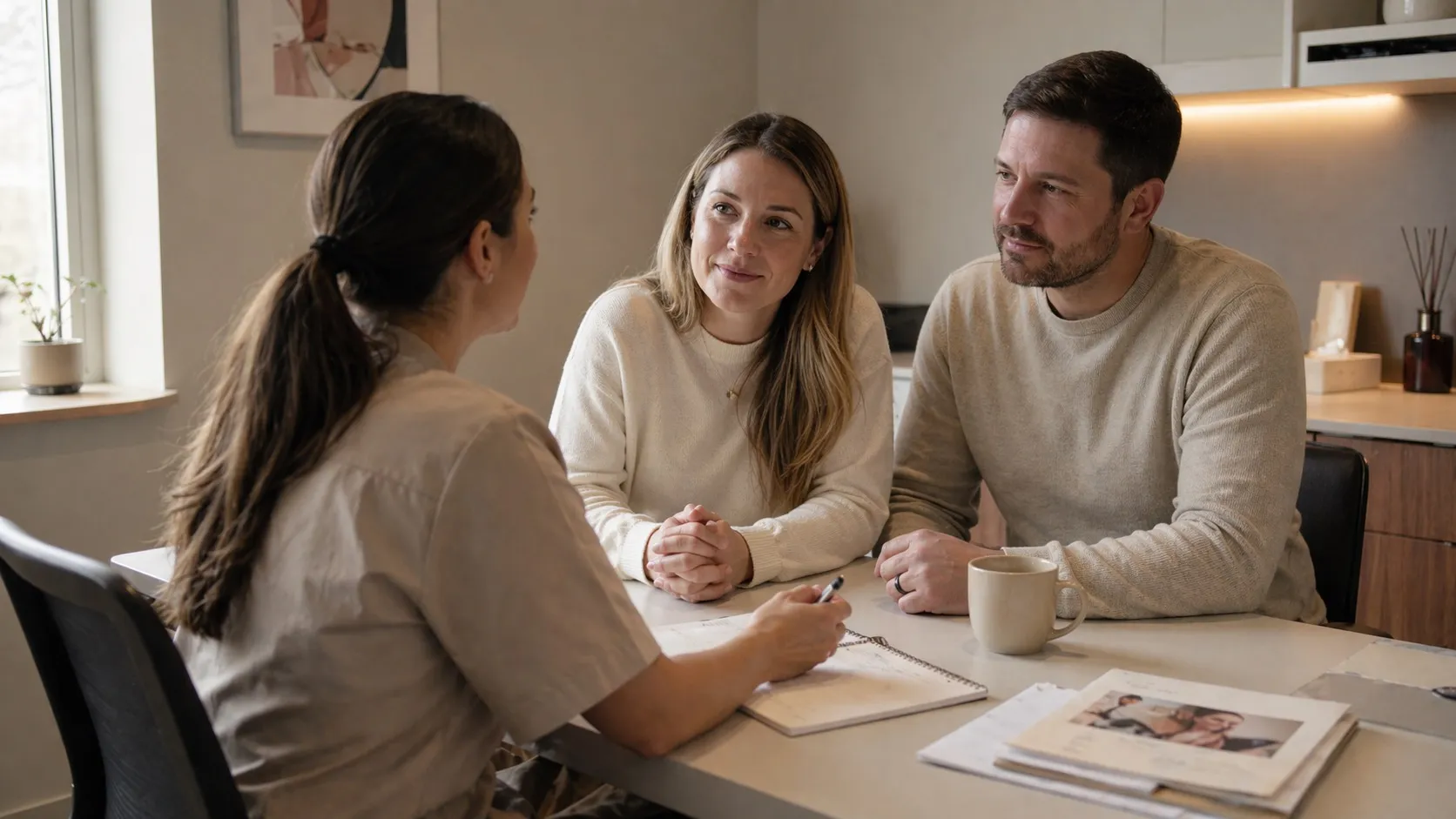 Intended parents reviewing surrogacy matching next steps with a coordinator