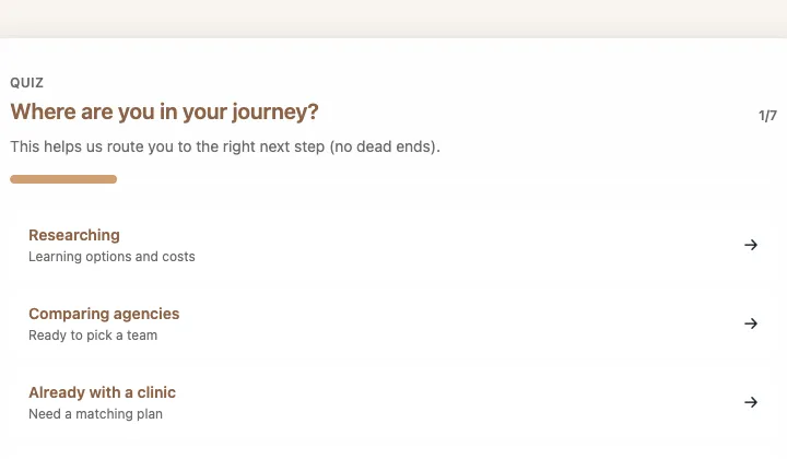 Patriot Conceptions intended-parent match quiz on the website