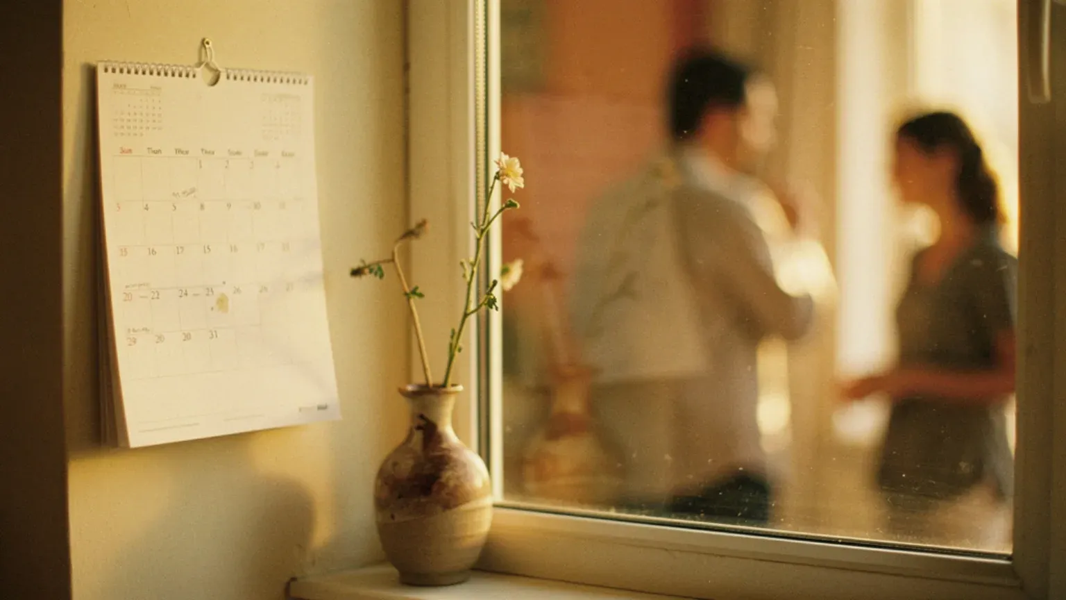 A calendar by a window suggesting the phases of a surrogacy journey.