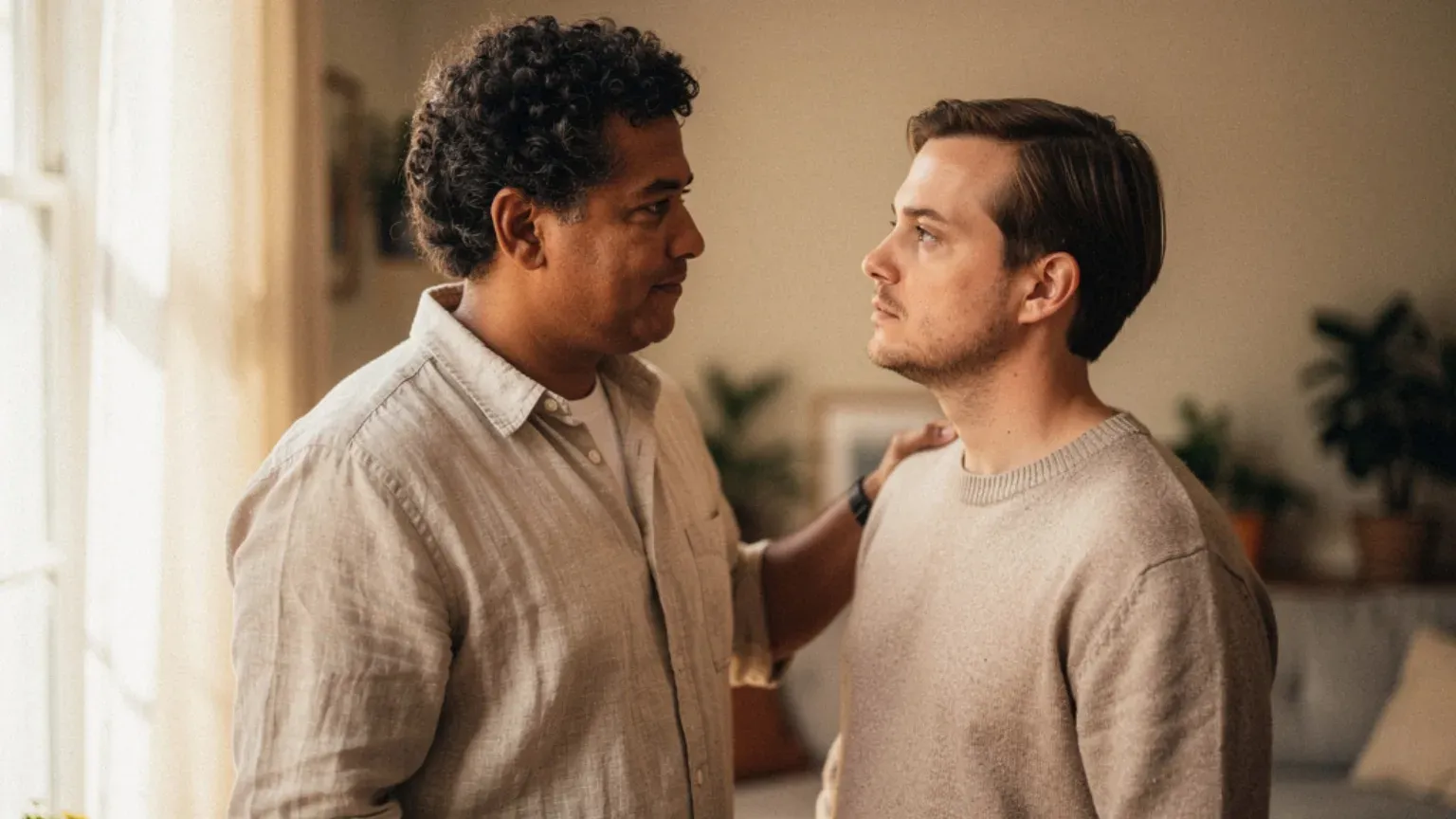 Two fathers considering how to plan embryos together.