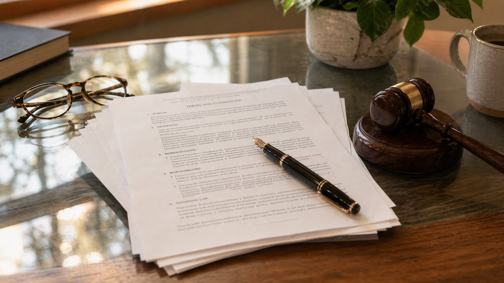 Signed legal documents and a pen on a desk for surrogacy policy planning.